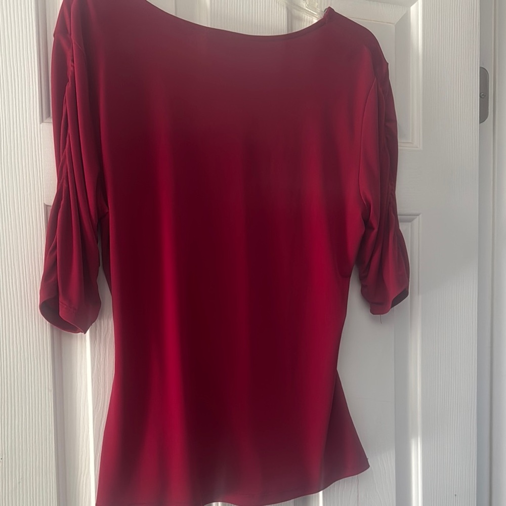 Style & Co. Red Burgundy Ruched Wrap Blouse Sz Large - Picture 4 of 7